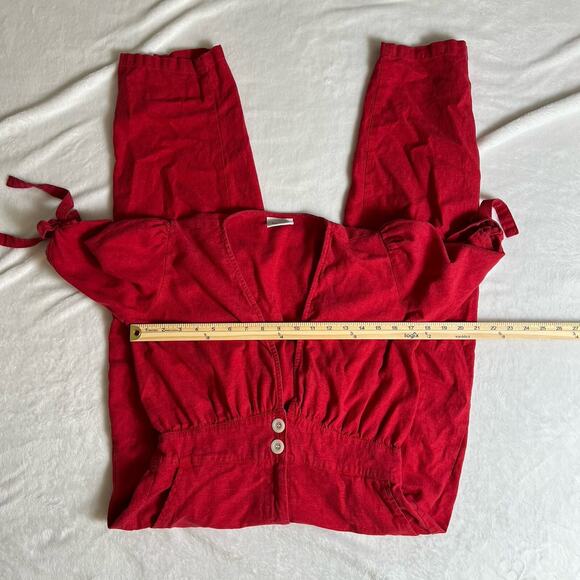Rue Stiic Anthropologie Womens Linen Jumpsuit Size M Red Cropped Coastal Minimal - Picture 8 of 9